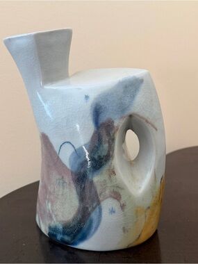 Hand-Painted Abstract Ceramic Studio Pottery Vase Signed Wigan 1994 Vintage
